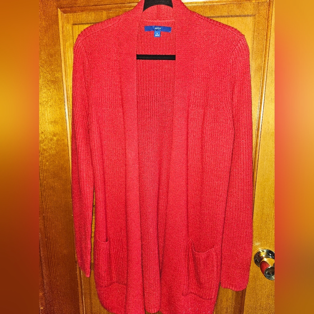 Apt 9 Womens Shimmery Red Long Open Cardigan